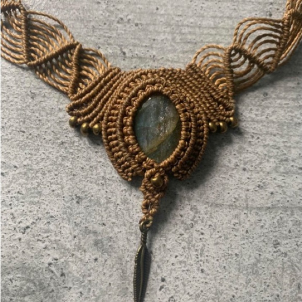 Handmade macramé jade stone statement necklace